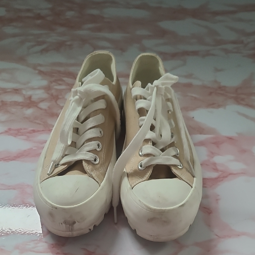 Sincerely Jules Vasco Tan Canvas Platform Sneakers Sz 6.5M - Picture 2 of 6